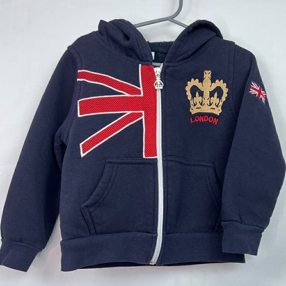 McAli Navy Blue London Full Zip sweatshirt with crown and flag embroidery